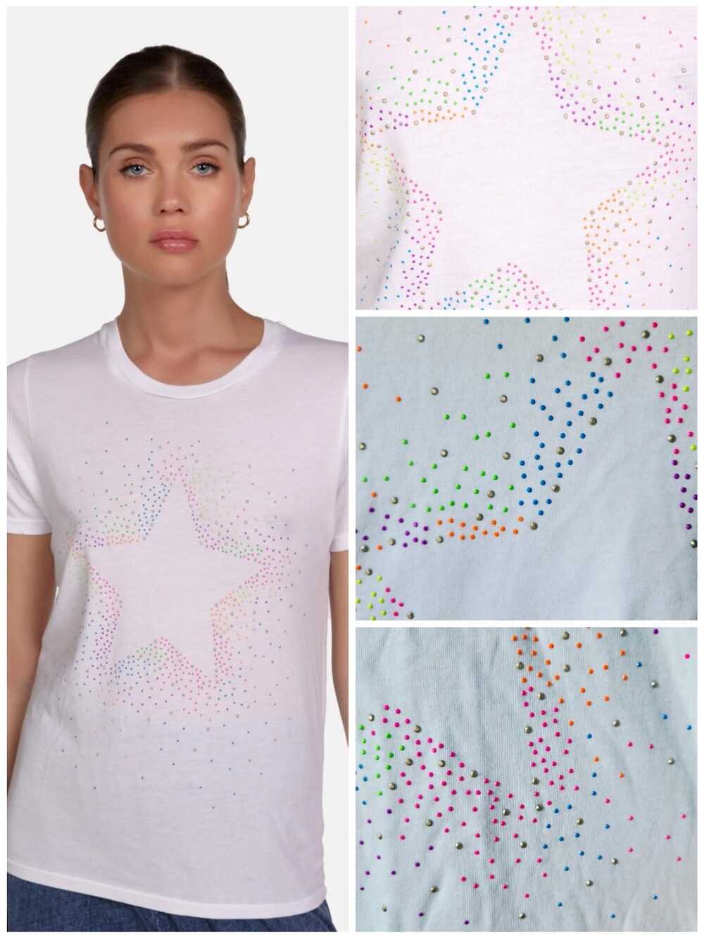 Lauren Moshi Neon Stud Starburst croft White tee